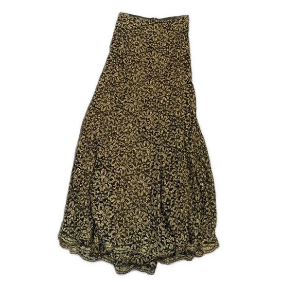 Gigi Clark Womens Black Gold Lace Sheer Long Maxi Skirt Small Medium 8 - Picture 1 of 4